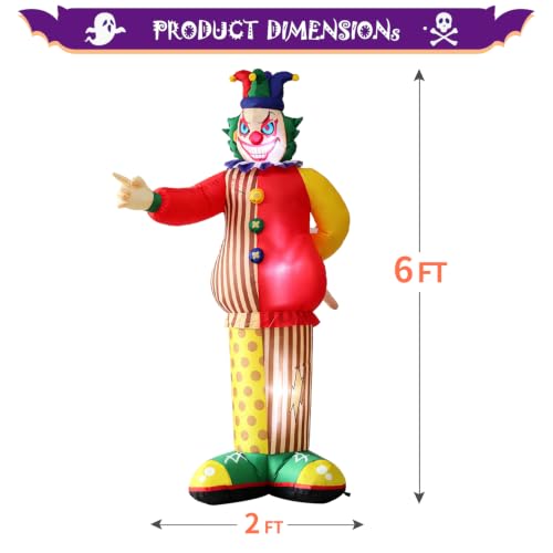 Halloween Inflatable Scary Clown with LED Lights - 6FT Outdoor Yard Decor - Variation of Clown
