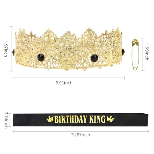 Gold King Crown and Sash Set for Birthday Party Men’s Decorations