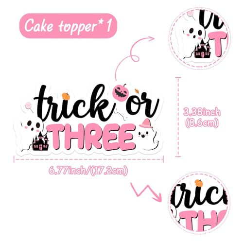 Halloween Themed Cake Topper Pink Trick or Three 3rd Birthday Decorations