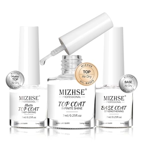 Quick Dry Base and Top Coat Nail Polish Set - Clear, 3 x 7ml Air Drying Fast