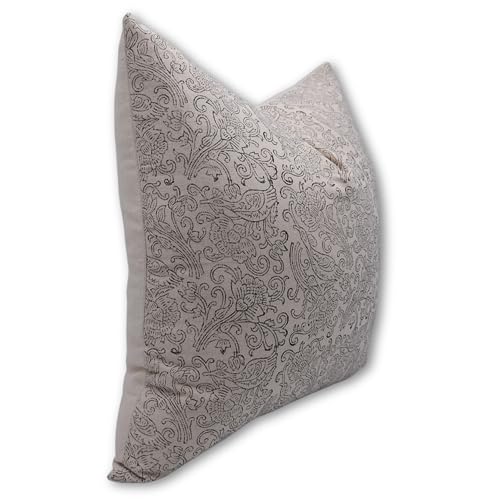 18x18 Handmade Block Print Duck Canvas Throw Pillow Cover for Sofa Couch Bed - Light Black & Beige