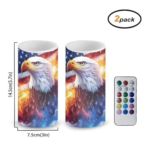 4th of July Indoor Flameless Candles with Eagle American Flag - Remote & Timer Set of 2