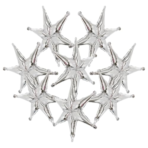 Silver Hexagon Star Foil Balloons - 8 Pack, Reusable Party Decorations