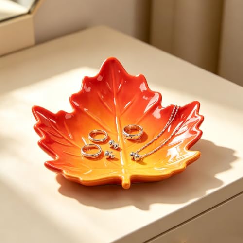 Autumn Maple Leaf Ceramic Trinket Tray - Fall Decor Jewelry Dish - Marple Leaf