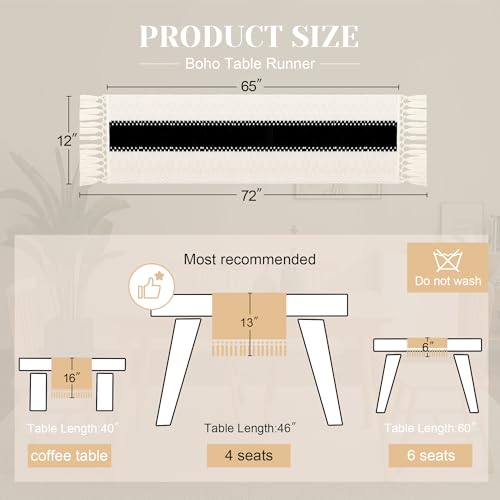 Farmhouse Table Runner 12x72 Black Fall Home Decor - Rustic Boho Style, Perfect for Dining & Events