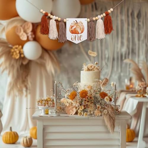 Our Little Pumpkin Is One Highchair Banner - Orange Fall Birthday Decor