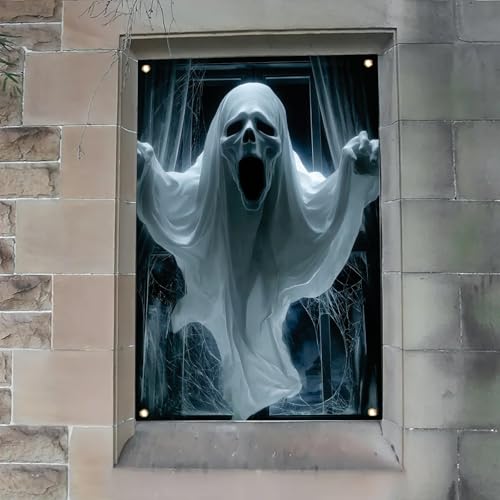 Halloween Ghost Window Cover 47x31 Inch Haunted House Decor Spooky Scene