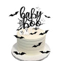 Halloween Baby Shower Cake Topper - Black Glitter Boo & Bat Decorations