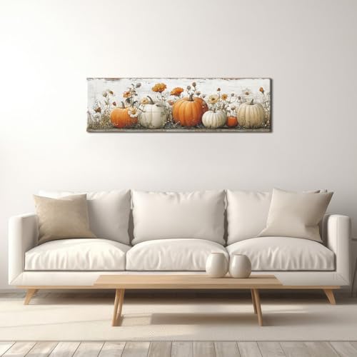 Pumpkin Wall Art Canvas - Fall Farmhouse Decor, 14x48 Inches - Pumpkin01