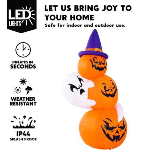 6 FT Halloween Inflatable Ghost and Pumpkin Decor with Witch Hat - Outdoor Halloween Decorations, White Ghost with Pumpkin Variation
