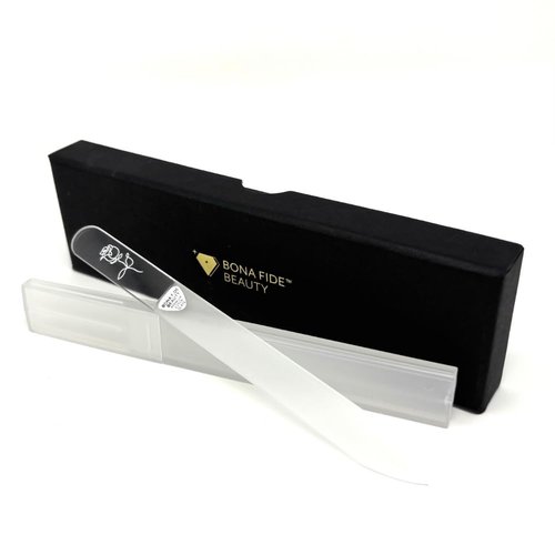 Bona Fide Beauty Czech Glass Nail File with Hardcase, Rose Design Nail Filer with New Clear Case, Gift for Women