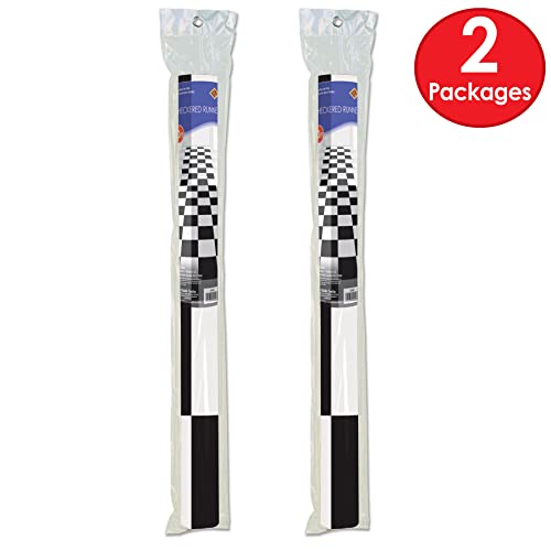 Checkered Aisle Runners 24x10 Feet - 2 Pack for 50s & Racing Theme Parties