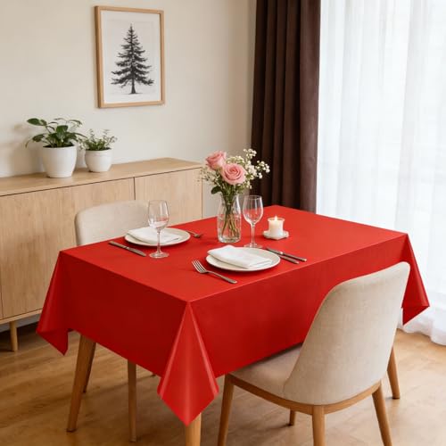 Disposable Waterproof Tablecloths Set - Red White Black, 54x108 Inch, 12 Pack