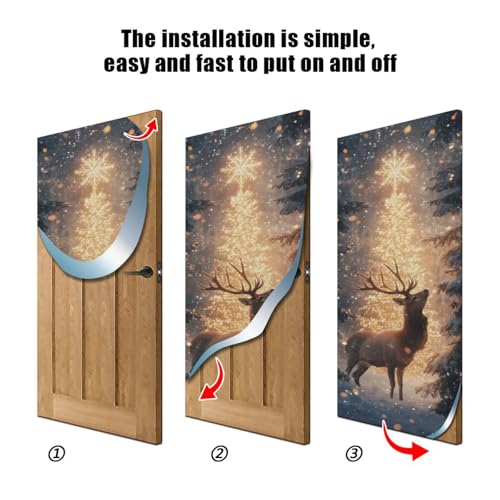 Christmas Deer Door Cover - Stretch Fabric Holiday Porch Decoration 35x79 In Variation of THIS listing