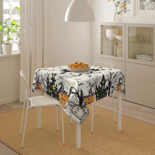 Halloween Tablecloth 54x54 Inch Square Witch Spiderweb Table Cover Water-Resistant