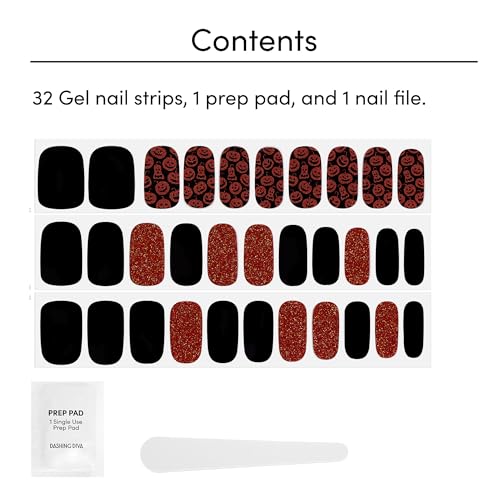 Hallow Queen Gel Nail Strips - Black & Orange Halloween Nail Wraps, 32 Pieces