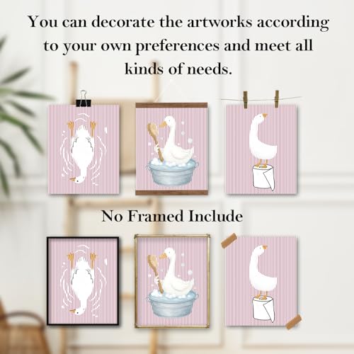 Kids Bathroom Wall Art Prints - Silly Goose Nursery Decor, Unframed 8x10 Set