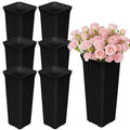 Black Plastic Flower Buckets 11.8 Inch Square Vases for Centerpieces - Set of 6