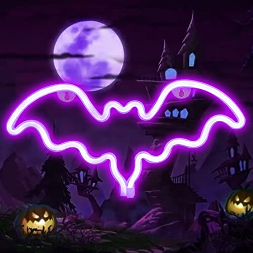 Neon Bat Sign - Gothic LED Neon Lights Halloween Decor - Purple, 14.2 Inch