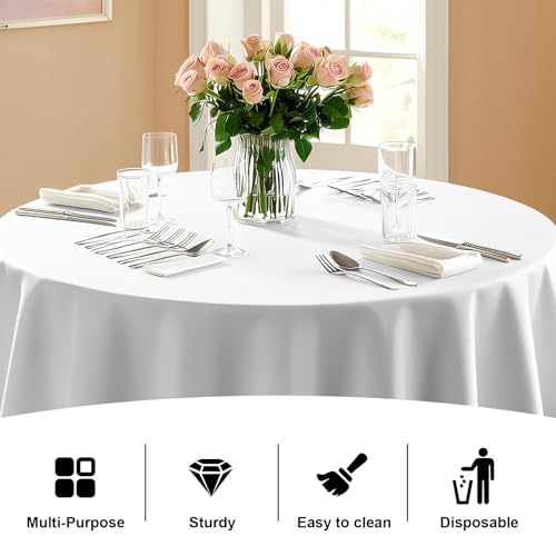 12 Pack Premium White Plastic Round Tablecloths 120 Inch Disposable Party Cover - Variation: White-120in / 12pc