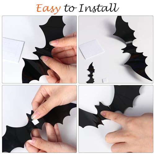 M-170Pcs 3D Bat Wall Decor Set - Halloween Waterproof Wall Decorations