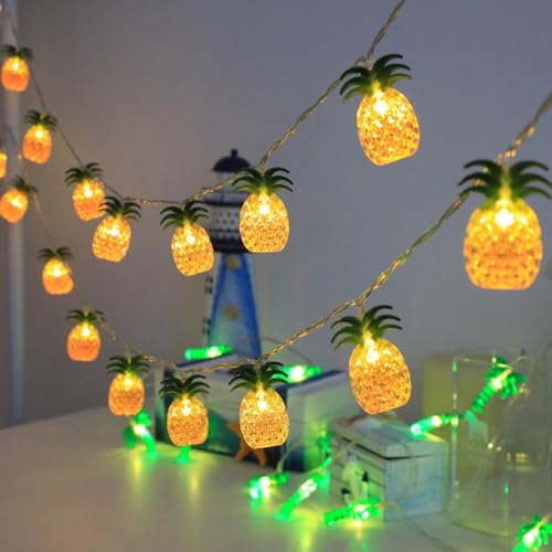 Tropical Pineapple String Lights - Battery Operated Fairy Lights for Bedroom Party Decor - 10LED Variation