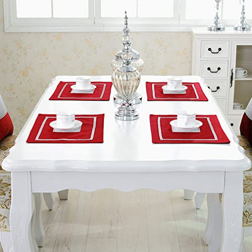 Set of 4 Red Elegant Placemats with Rhinestone Strip for Christmas Dinner Table