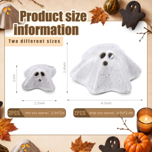 5 Pcs Handmade Ceramic Ghost Tealight Holders Halloween Decor Set