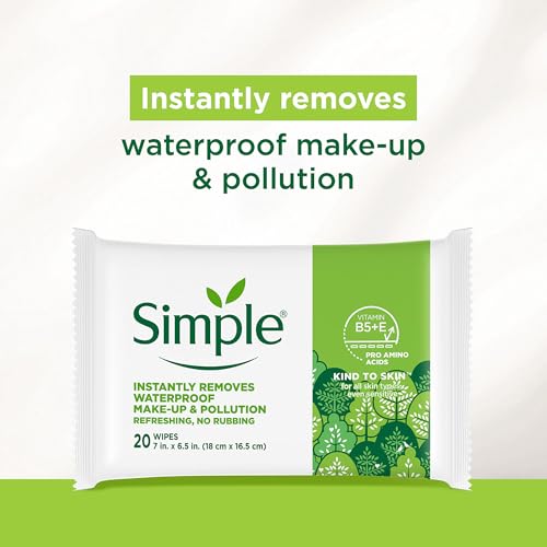 Simple Kind to Skin Micellar Cleansing Wipes Pack of 25 - Gentle Makeup Remover for Sensitive Skin