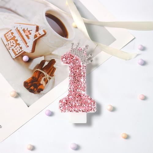 Pink Crown Birthday Candle - Number 1 Cake Topper for Celebration - Variation Pink Crown / 1