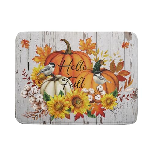 Hello Fall Pumpkin Dish Drying Mat for Kitchen Counter 18x24 Inch Orange Absorbent Pad - Autumn Home Decor
