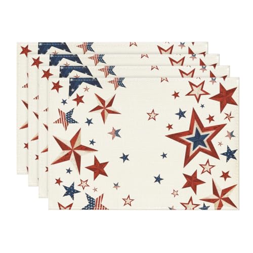 American Flag 4th of July Placemats Set of 4 - 12x18 Inch Rectangular Beige