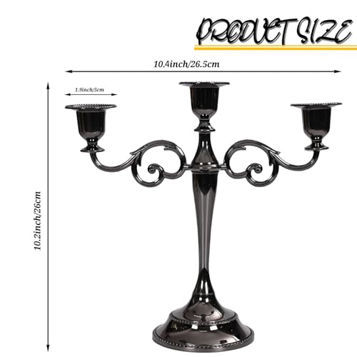 Glossy Black 3-Arm Metal Candelabra - 10.2 Inch Tall Candle Holders