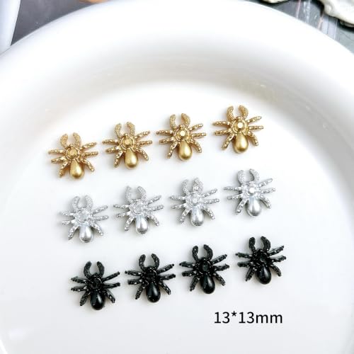 Halloween 3D Spider Nail Charms Set - Black Gold Silver Rhinestones & Spiders - 120 Pcs - Variation: Spider