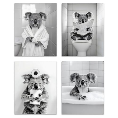 Funny Koala Wall Art Decor Prints - Black and White Animal Artwork Set - A58