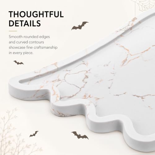 Halloween Ghost Marble Serving Tray 11.8 Inch Decorative White Marble Tray