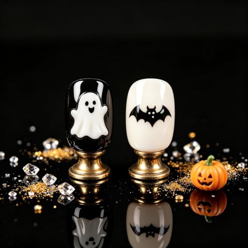 Halloween Press On Nails - Cute Short Oval Glossy Fake Nails with Variation Halloween Nails-011