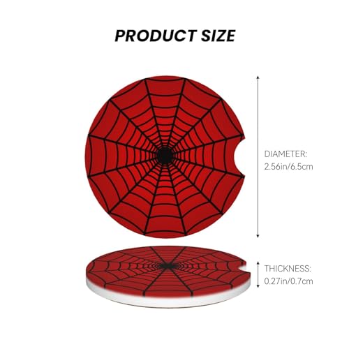 Red Spider Web Car Coasters Set - 2 Pack 2.56 Inch Absorbent Ceramic