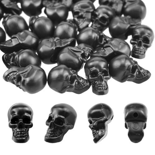 Small Black Plastic Skull Decor – Halloween Skeleton Heads for Crafts & Party Decorations