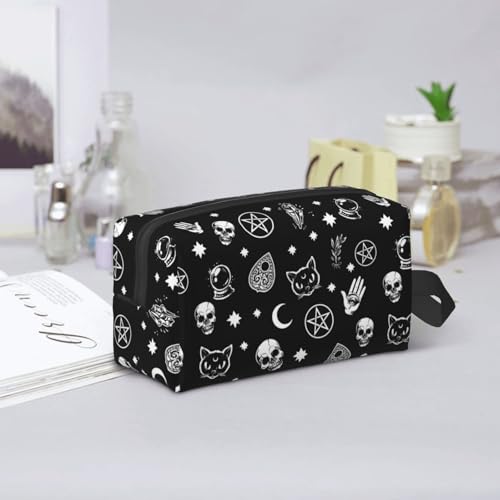 Halloween Skull Cat Moon Gothic Cosmetic Bag - White2 Travel Makeup Pouch