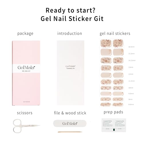 GelMala Semi Cured Gel Nail Strips - Oriental Design, Long-Lasting, Easy Application - Oiseaux Émaillés