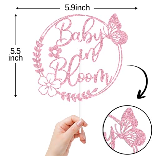 Pink Glitter Baby in Bloom Cake Topper - Spring Baby Shower & Gender Reveal Decor