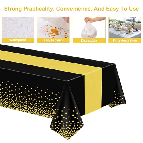 Black & Gold Tablecloth and Runners Set - 12 Pack Birthday Party Decor, 54x108 Inches