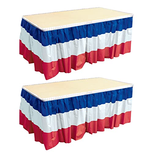 Patriotic Table Skirts 2 Pack - Red White Blue 29 Inch x 14 Feet for 4th July Decorations