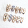Star Moon Press On Nails - 30Pcs Medium Almond Fake Nails with Rhinestones & Variation 6
