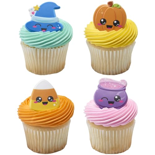 Halloween Cupcake Toppers 24 Pack - Witches Hat, Cauldrons, Pumpkins & More