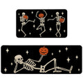 Halloween Skeleton Pumpkin Kitchen Mat Set of 2 Non Slip Washable Rug Decor