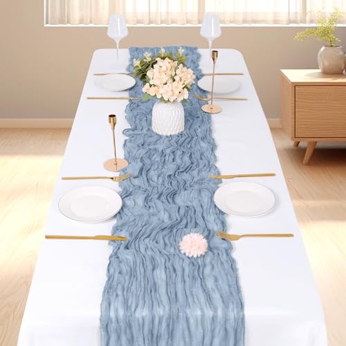 3 Pack Dusty Blue Cheesecloth Table Runner 17x108 Inch for Wedding Party Home Decor