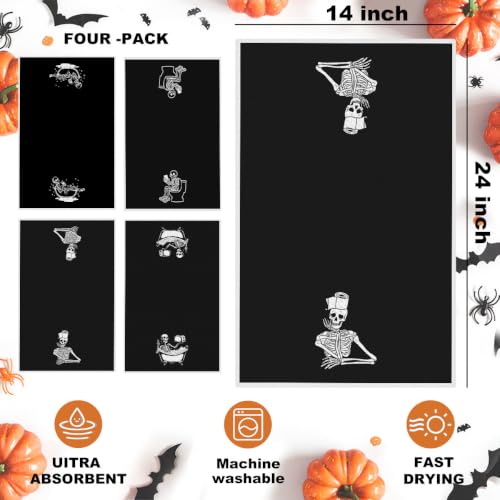 Jztco 4 Pcs Skeleton Halloween Hand Towels - Skull Kitchen Dishcloths Multi 1444