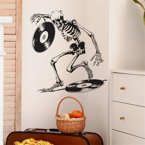 Halloween Wall Stickers Decals Black Skull and Disc Spooky Home Decorations